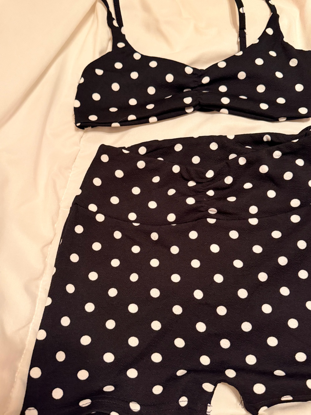 Polka Dot Bandeau Bralette and High-Waist Shorts Set - Black/White